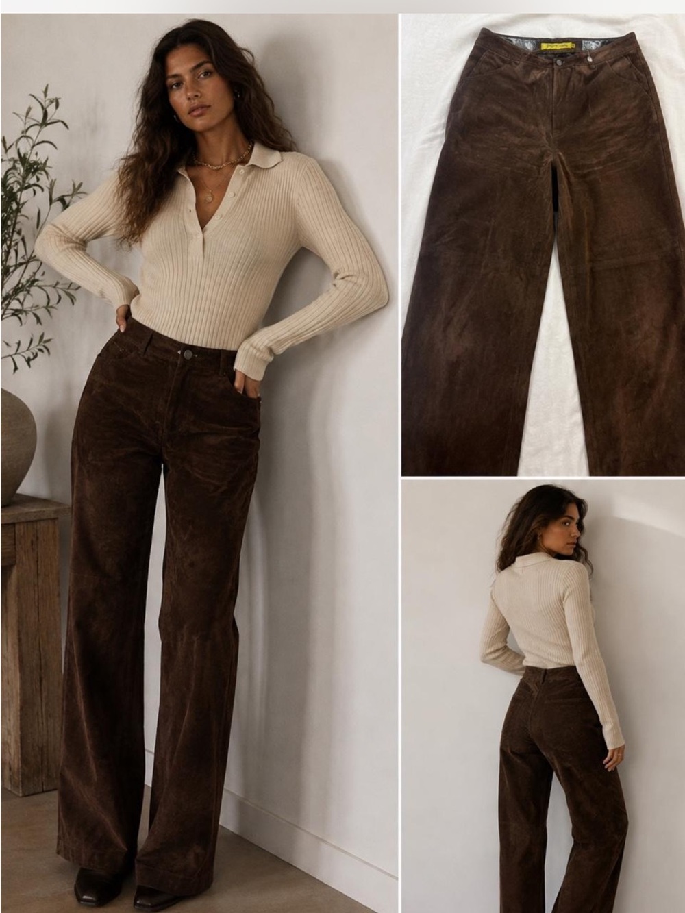 Ken Garson Genuine Leather Brown High Rise Pants Size 8